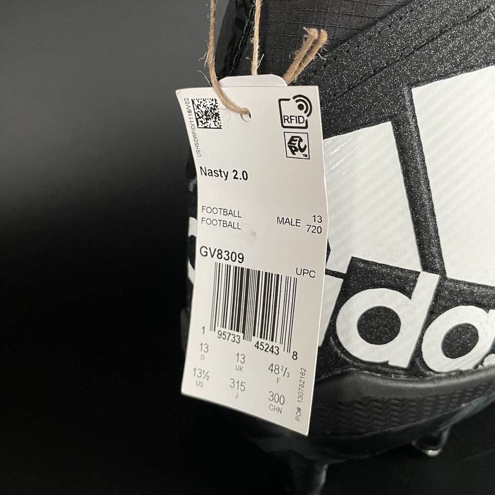Adidas Nasty Fly 2.0 Mid Men's 13.5 Black White Football Cleats Athletic Sneaker - Picture 7 of 7